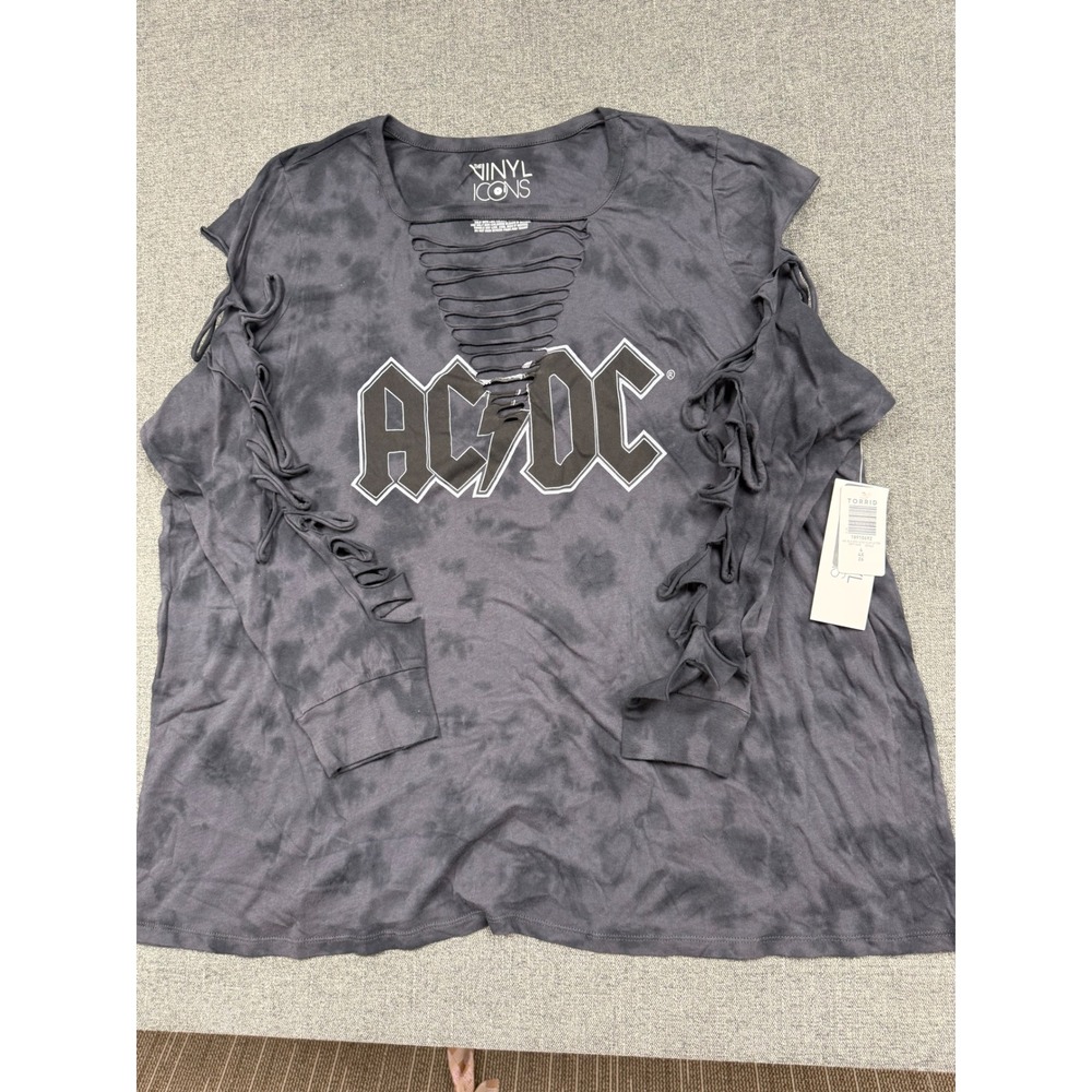 Torrid Vinyl Icons AC/DC Acid Wash Slashed Caged Sleeve Graphic Tee 4 4X NEW